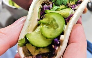 mini taco with pickled cucumbers