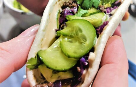 mini taco with pickled cucumbers