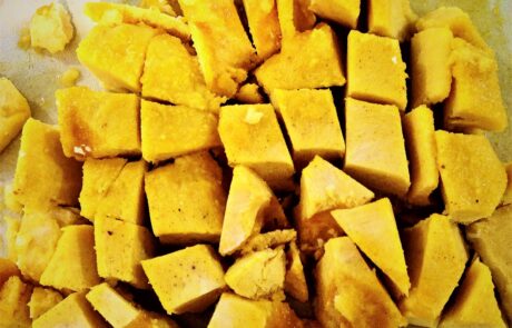 frozen pumpkin mixture cut into cubic inch chunks