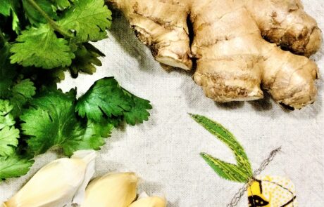 ginger, cilantro, and garlic