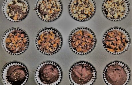 chocolate peanut butter cups with toppings