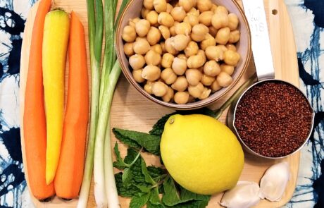 ingredients for quinoa and chickpea bowls