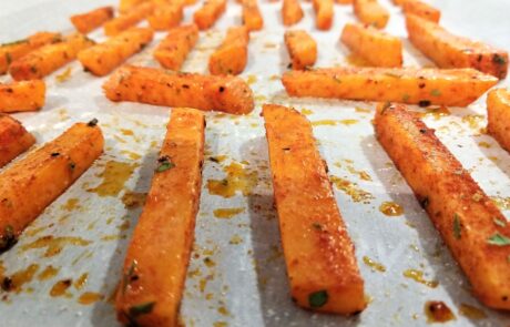 sweet potato fries on tray