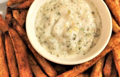 Old Bay fries and tartar sauce