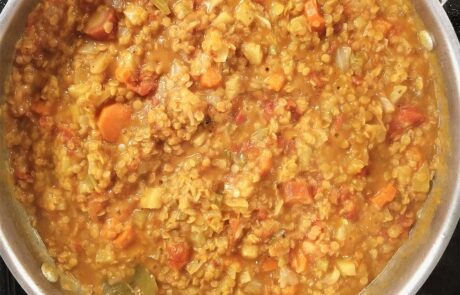 red lentil curry simmering