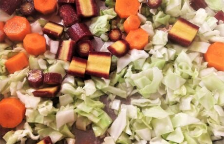 saute cabbage, carrots, and celery for 5 minutes