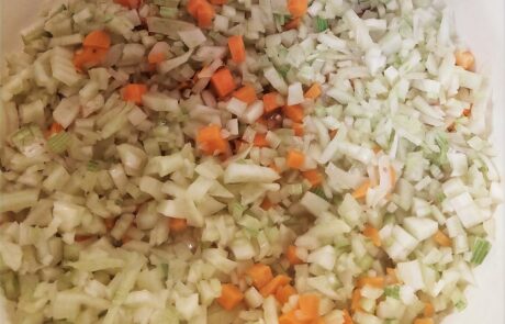 fennel, carrots, and celery cooking down